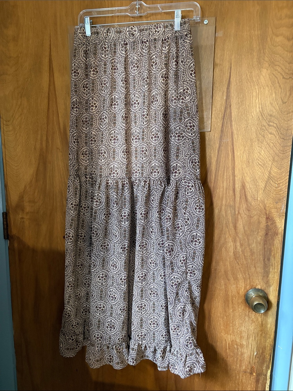 Bobeau Tiered Maxi Skirt in Purple Medallion Print